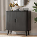 Buffet Cabinet with Storage, Curved-Edge Fluted Storage Cabinet Sideboard, Modern Black Sideboard Buffet with Adjustable Shelves & Sliding Door for Dining Room, Kitchen, Entryway