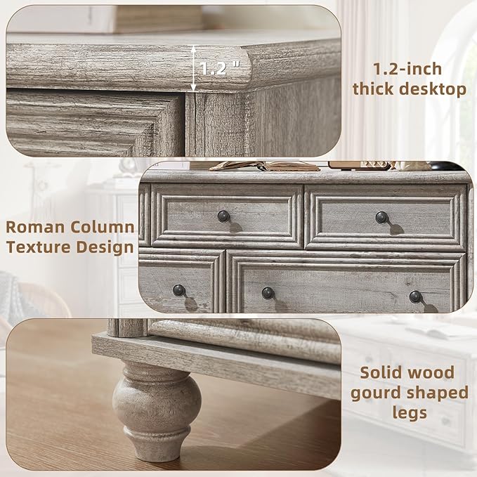 Farmhouse Dressers & Night Stand Set of 4, Wood 54" Wide Dresser & 45" Tall Chest of Drawers, 18" with Charging Station Nightstand Set of 2, Bedroom Furniture Dresser Set for Home Living Room Hallway