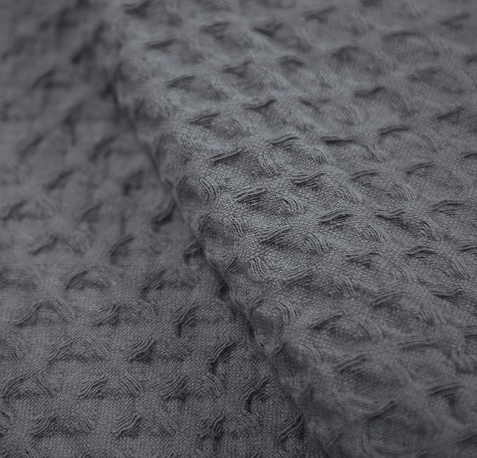 HILLFAIR 100% Combed Cotton Blanket– Queen Size Bed Blanket– Warm Soft All Season Breathable Lightweight Summer Blankets– Waffle Weave Home Decor Bed Blanket- Grey Queen Bed Cotton Blankets/Bedcover