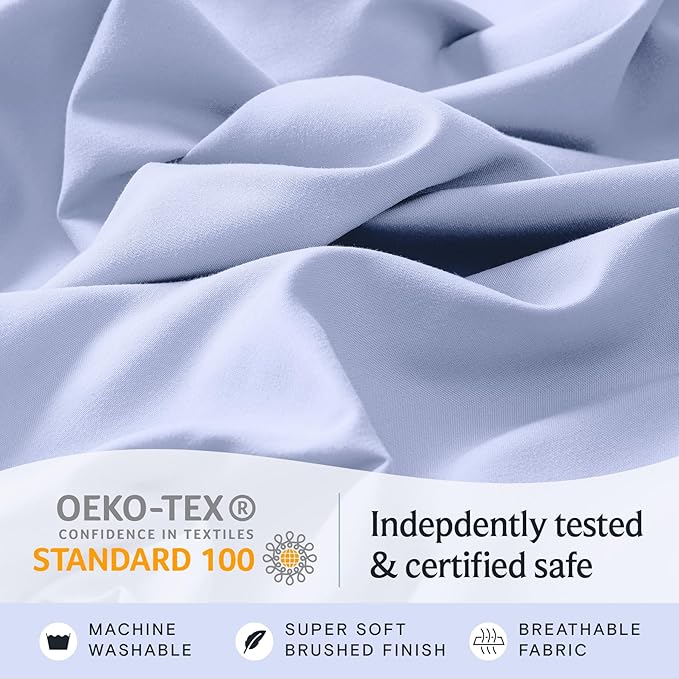 LuxClub 4 PC Sheet Set Bed Sheets Deep Pockets 16" Eco Friendly Wrinkle Free Cooling Machine Washable Hotel Bedding Silky Soft - Sky Blue California King
