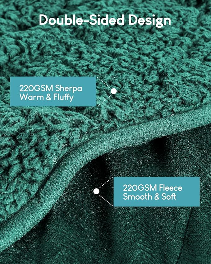 Cottonblue Weighted Blanket 15lbs for Queen Ded - Ultra Soft, Cozy Comfort Sherpa Blanket for Relax and Sleep, Heavy Bed Blankets with Cemaric Beads, 60x80 Inches,Green