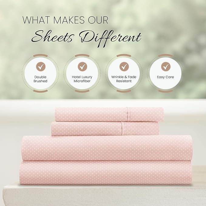 Linen Market Patterned Microfiber Full Sheet Set 4 Piece – Oeko-TEX Certified Ultra Soft & Wrinkle-Free - 16" Deep Pocket Sheets - Easy Care Full Size - My Heart Pink