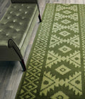 Custom Length Hallway Runner Rug,Slip Resistant,Southwestern Green, 26 Inch X 18 feet, Sold and Priced Per Foot