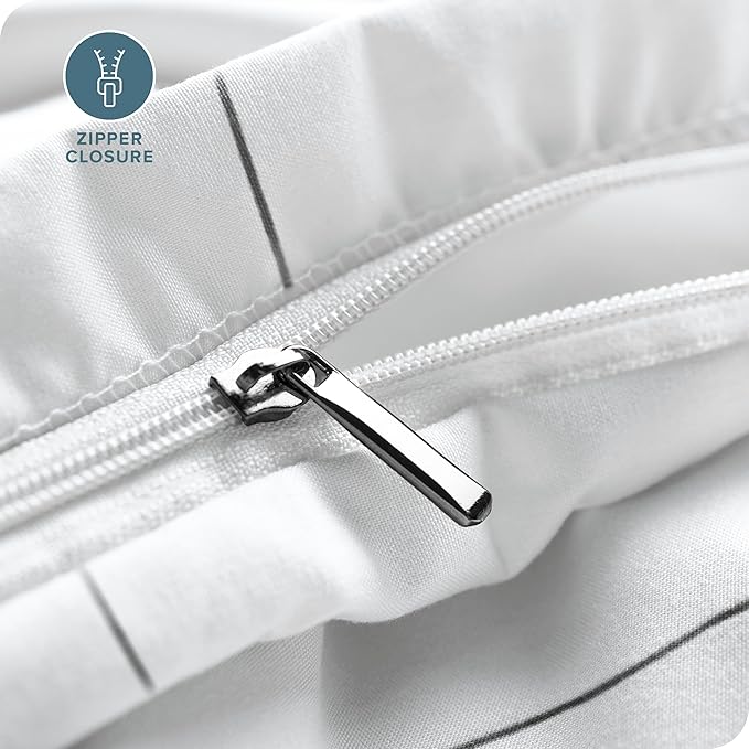 Bare Home Duvet Cover - Queen Size Bedding Set - Premium 1800 Super Soft Collection - Lightweight, Cooling - Soft Breathable Duvet Cover (Queen, Grid – White/Grey)