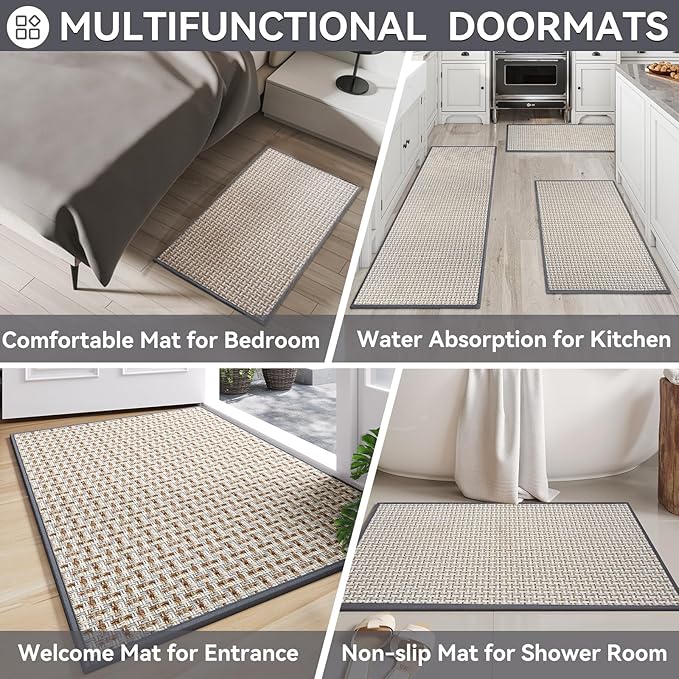Indoor Door Mat 36x60 Dirt Resistant and Absorbent, Non-Slip Rubber Backing Floor Mats, Easy Clean Low-Profile Door mat for Entryway, Front Door, Inside Entrance Gray