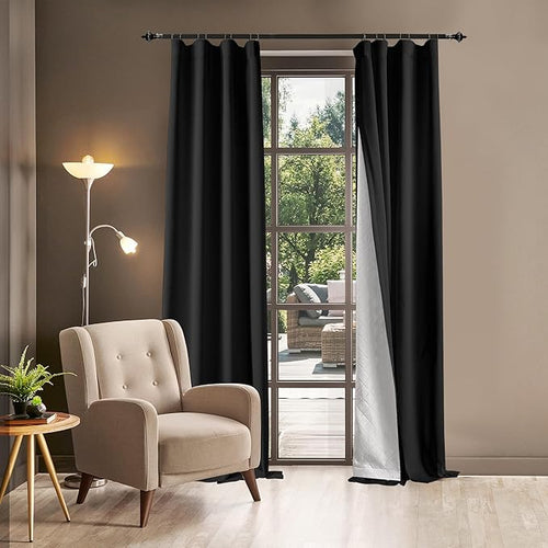 100% Blackout Thermal Insulated Curtains, 3 Layers Noise Absorbing, Soundproof Back Tab Drapes for Sliding Glass Door Baby Nursery Bedroom with Hooks, Black 50x84 Inch Set of 1