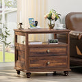 Farmhouse Nightstand with Charging Station, 24" Wide End Table with 2 Drawers,Brown Dresser for Bedroom, Bed Side Table Chest of Drawers Cabinet,Wood Night Stand for Living Room, Closet