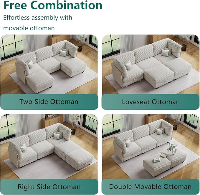 Modular Sectional Sofa with Adjustable Backrest,Large Convertible L/U-Shaped Sleeper Couch for Living Room,Cloud Sofa Bed Modern Reversible Design,White