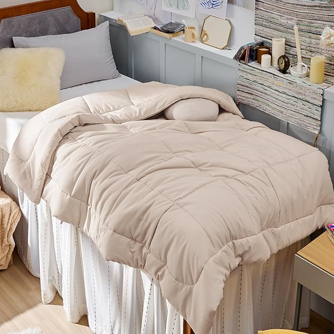 Bedsure Comforter Duvet Insert - Quilted Comforters Twin XL Size, All Season Duvet, GentleSoft Down Alternative Bedding, with 8 Tabs, Gifts for Women/Men, Beige, Twin XL 92 x 68 Inches