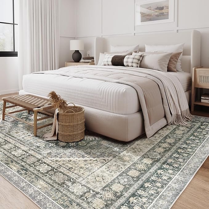 zesthome 6x9 Area Rug, Super Soft Washable Rugs for Living Room, Non-Slip Stain Resistant Vintage Rugs, Ultra-Thin Large Area Rugs (Wheat/Charcoal,6'x9')