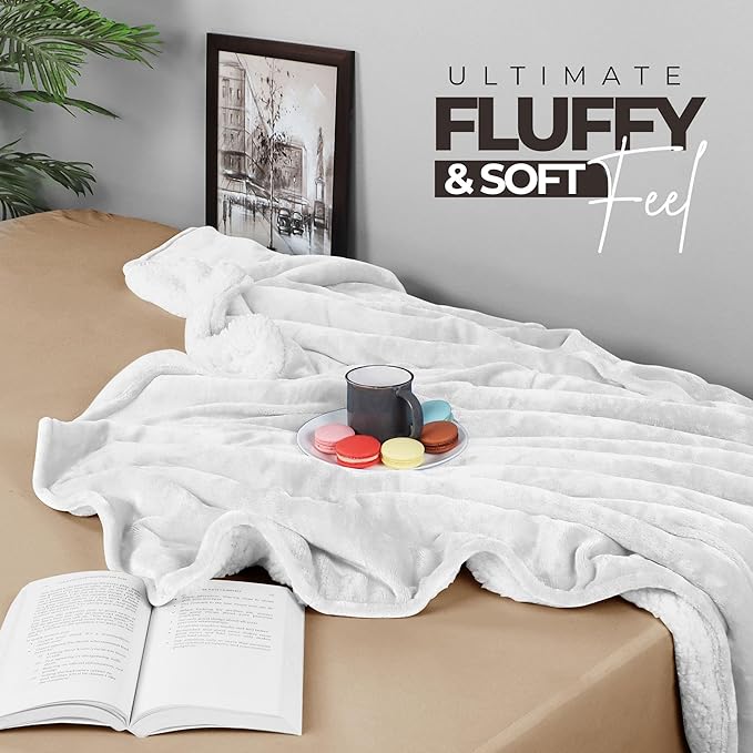 Utopia Bedding Sherpa Blanket Twin Size (White, 90x66 Inches) - Soft Lightweight Plush Fleece Reversible Blanket for Bed, Sofa, Couch, Camping and Travel