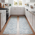 jinchan Lima Kitchen Runner Rug 3x8-2pcs, Bohemian Hallway Washable Rug Floral Non Slip with Rubber Backing Vintage Carpet Runner for Bedroom Bathroom Laundry Room Living Room Decor Blue