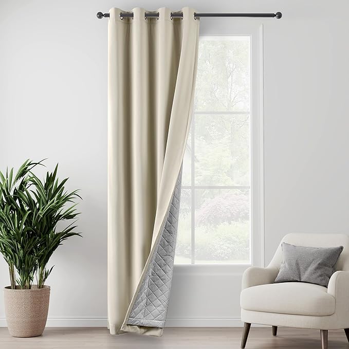 3-in-1 Layers Heavy Duty Noise Canceling Curtains for Bedroom Grommet Full Blackout Window Drapes Thermal Insulation Curtains for Living Room (1 Panel, Beige, 50" x 84")