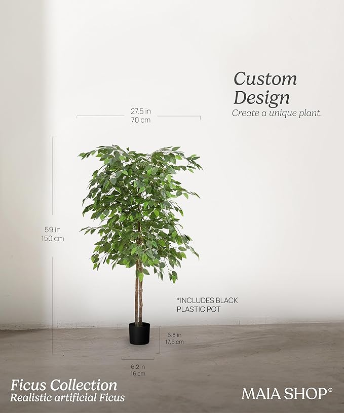 Maia Shop 2 Pack, 5ft Artificial Ficus Tree, Fake Plants for Home Decor, Natural Wood Trunk