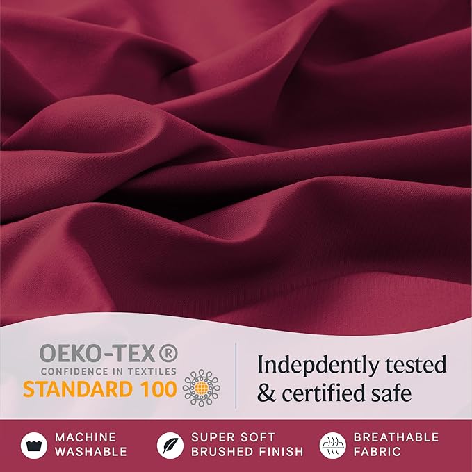 LuxClub 3 PC Twin XL Sheet Set, Deep Pockets Wrinkle Free Cooling Bed Sheets Hotel Bedding for Women, Men, Kids & Teens, Includes 1 Fitted Sheet, 1 Flat Sheet and 1 Pillowcase-Silky Soft Burgundy