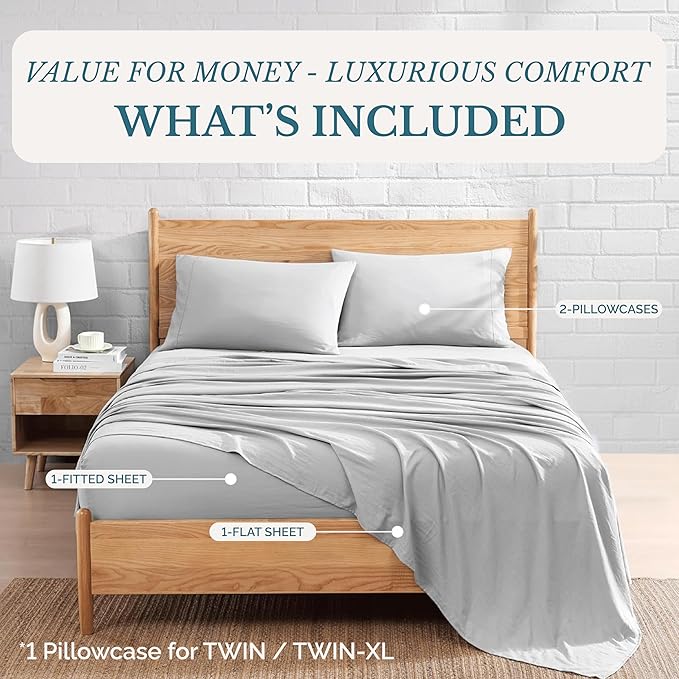 Casa Platino California King Bed Set, Pre-Washed Ultra Soft & Cozy Sheets, Brushed Microfiber Fabric, 4 Piece Set, California King Size Sheets Set with Deep Pockets – Silver