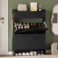 Shoe Storage Cabinet for Entryway, Farmhouse Narrow Shoe Cabinet with 2 Flip Drawers & Top Drawers, Adjustable Shelves & Hooks, Freestanding Hidden Rack Organizer for Hallway, Foyer