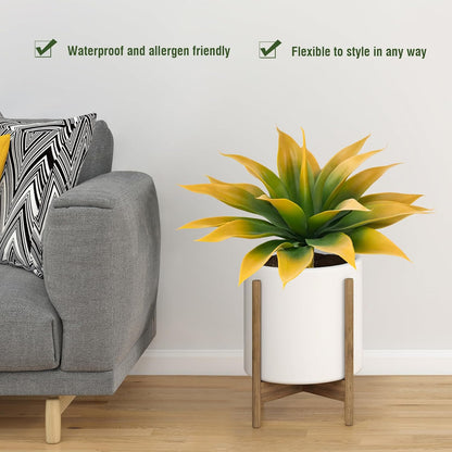 Artificial Agave Plants,Large UV Resistant Fake Agave Planters for Indoor and Outdoor Decorating Tropical Plant Succulents Greenery Indoor Decor (2Pack,18" Yellow)