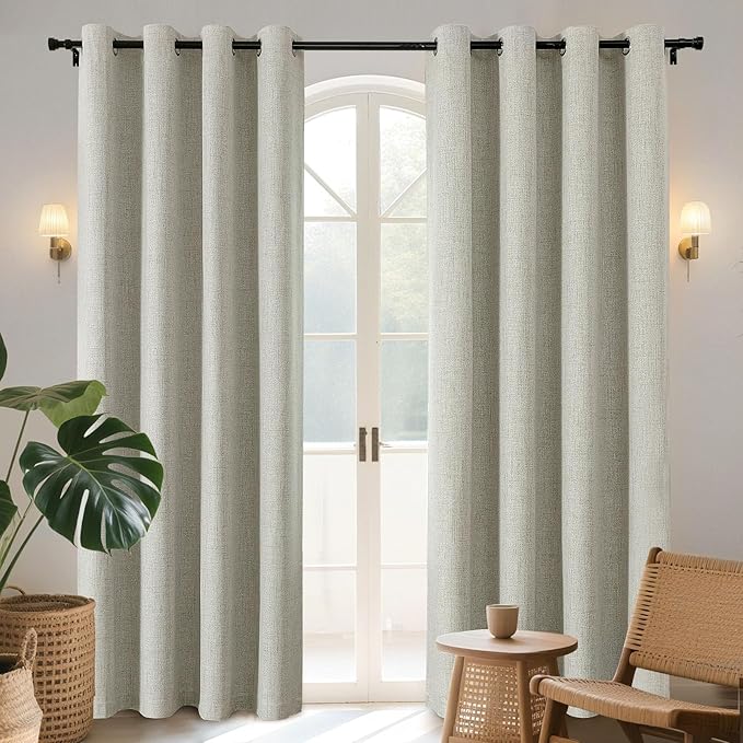 Joydeco Light Beige Blackout Curtains 120 Inches Long, Extra Long Curtains 120 Inch Length 1 Panel for Bedroom, Thermal Insulated Linen Black Out Curtains with Grommets(100x120, Light Beige)