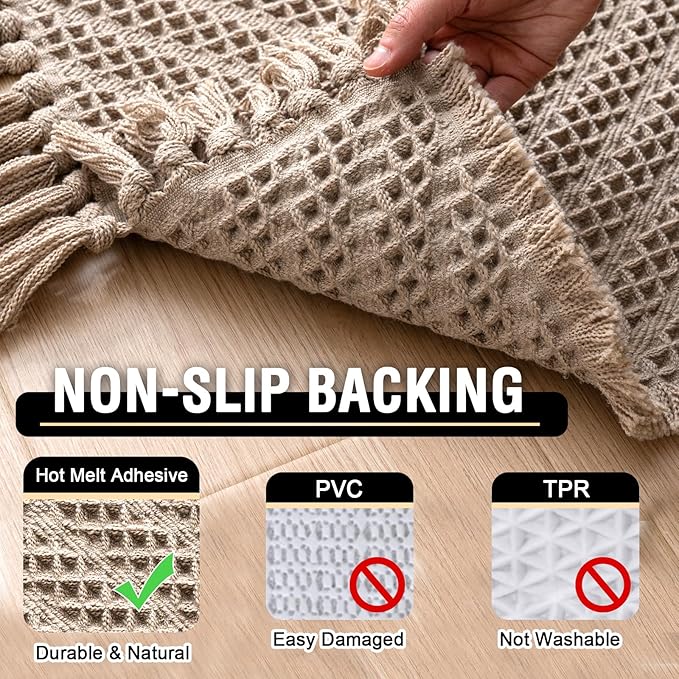 H.VERSAILTEX Waffle Bath Runner Rug Long Bath Mat Super Absorbent Boho Bath Rugs Non Slip Bath Runner for Bathroom Floor Machine Washable Dry Fast Bathroom Rugs with Tassels, 24" x 72", Irish Cream