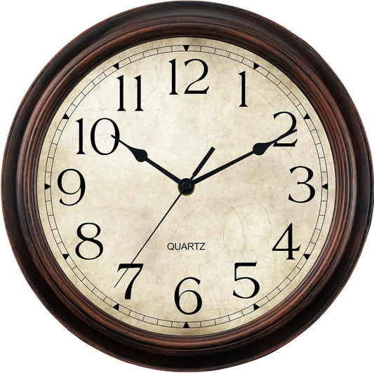 Wall Clock 10 Inch Battery Operated Silent Non-Ticking Analog Wall Clocks Vintage Retro Rustic Style Decorative for Bedroom Living Room Kitchen Office (Bronze)