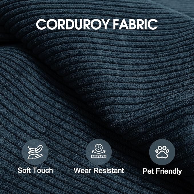 79" Convertible Sofa Bed with Fixed-Shape Frame, Corduroy Folding Pull Out Couch, No Assembly Modern Boneless Couch Compression Sofa in Box, Floor Sofa for Living Room,Blue