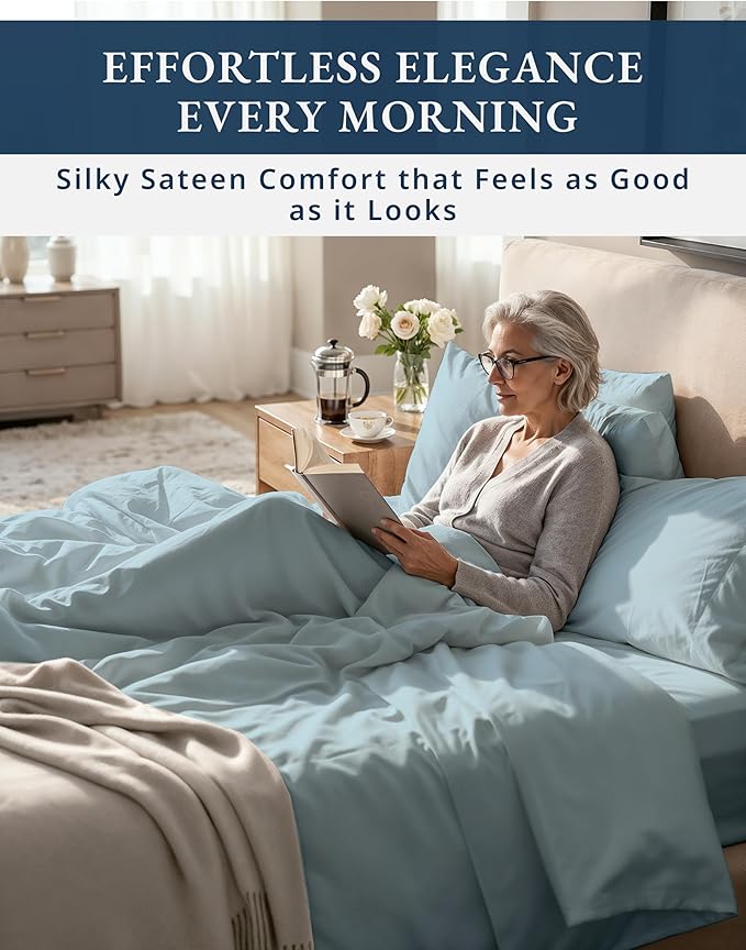 LANE LINEN Ultra Soft California King Sheets Set - 1000 Thread Count, 100% Egyptian Cotton Fully Elasticized with French Seam on Fitted Hotel Like Thick Luxury Cal King Bed Sheets- French Blue