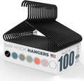 Neaties Plastic Hangers 100 Pack – Made in The USA – 6lb Capacity Standard Clothes Hangers with Strap Hooks for Dresses, Lingerie, Shirts, Pants, and Jackets – Black