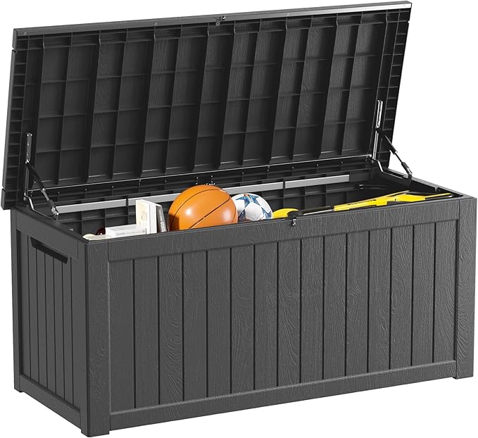 270 Gallon Outdoor Storage Box Waterproof Lockable Resin Deck Box Large, Patio Storage Bin for Pool Accessories Cushion Furniture, Garden Tools, UV-Resistant Outside Delivery Black