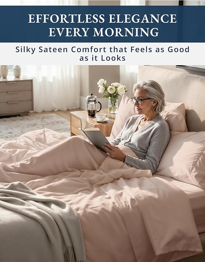 100% Egyptian Cotton King Bed Sheets – Premium 1000 Thread Count Silky Sateen Sheet for All Season Comfort, 15" Deep Pocket King Sheets Set, OEKO-TEX Certified, Durable & Machine Washable - Sepia Rose