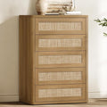 SICOTAS Tall Dresser for Bedroom - Rattan 5 Drawer Dressers Chest of Drawers with Push-to-Open Design, Modern Extra Deep Clothes Dresser with Large Storage for Closet, Living Room, Amber Oak