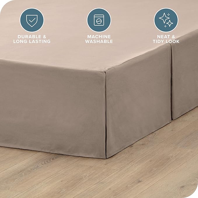 Bare Home Kids Twin Bed Skirt - 15-Inch Tailored Drop Easy Fit - Bed Skirt for Beds - Center & Corner Pleats (Twin, Taupe)