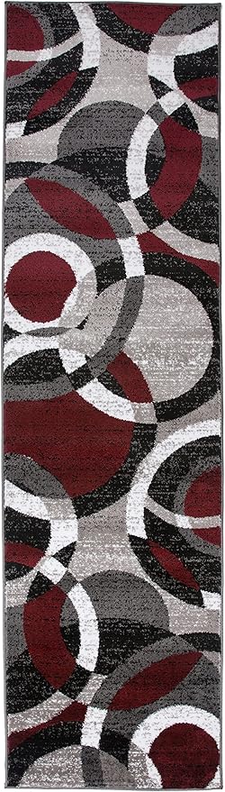 Rugshop Contemporary Abstract Circles Perfect for high Traffic Areas of Your Living Room,Bedroom,Home Office,Kitchen Runner Rug 2' x 10' Red