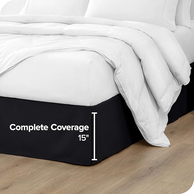 Bare Home Kids Twin Bed Skirt - 15-Inch Tailored Drop Easy Fit - Bed Skirt for Beds - Center & Corner Pleats (Twin, Black)