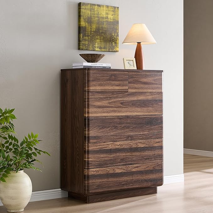 ACCOHOHO 6 Drawer Dresser for Bedroom, 42 Inch Tall Modern Chest of Drawers, Push-to-Open Wood Storgae Organizer with Large Drawers for Bedroom, Living Room, Hallway, Brown