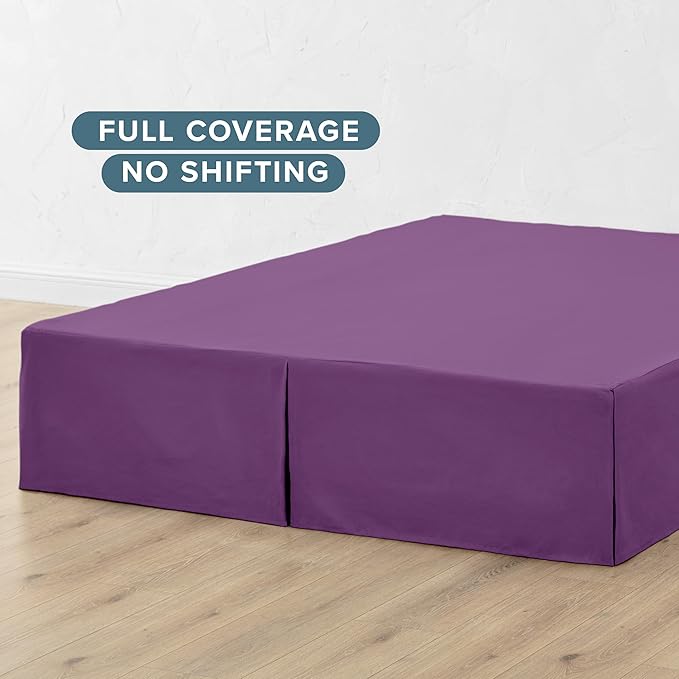 Bare Home Queen Bed Skirt - 15-Inch Tailored Drop Easy Fit - Bed Skirt for Beds - Center & Corner Pleats (Queen, Plum)