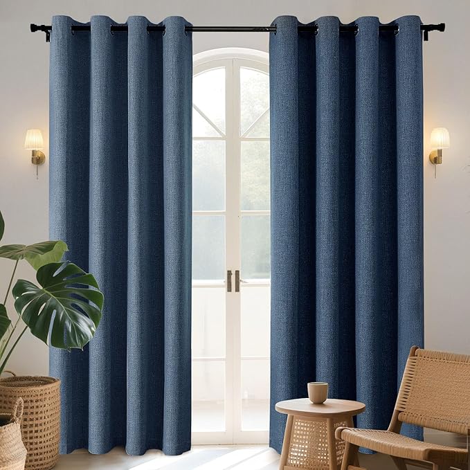 Joydeco Blackout Curtains 95 Inches Long 2 Panels Burg, Room Darkening Curtains for Bedroom, 100% Black Out Textured Thermal Drapes Privacy Protection 2 Panels Set(W52 x L95 Inch, Navy Blue)