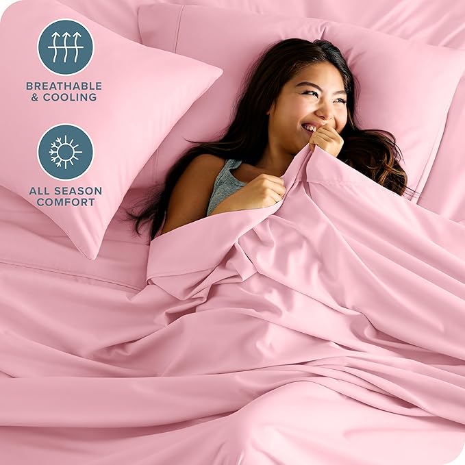 Bare Home Hotel Luxury Twin XL Sheet Set, Extra Soft - 4 Piece Set - Deep Pockets - Easy Fit - Cooling & Breathable - Wrinkle, Fade, Stain Resistant - Includes 2 Pillowcases (Twin XL, Light Pink)