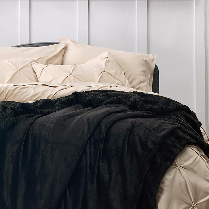 Bedsure GentleSoft Sherpa Fleece Blankets King Size for Bed - Thick and Warm Throw for Women and Men, Soft Fuzzy Plush King Blanket for Winter, Black, 108x90 Inches