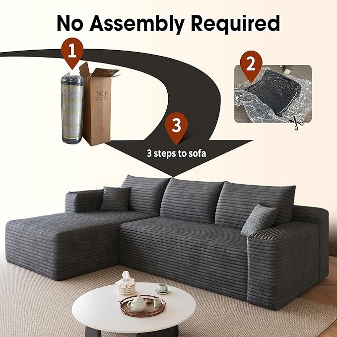 96" Sectional Couches for Living Room Modern Modular Sofa with L-Shape Couchs Upholstered Boneless Couch Deep Seat Sectional Couch with Chaise (Dark Grey, 96" Left Facing Chaise+2Seaters)