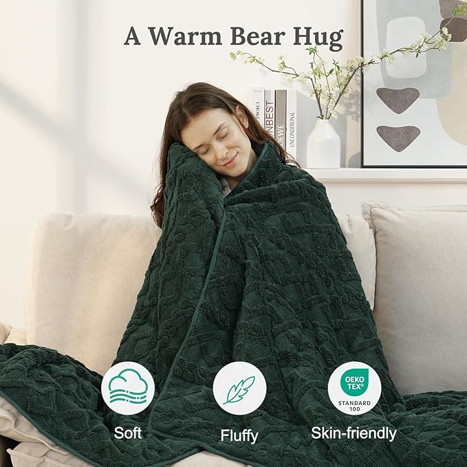 Sherpa Fleece Adult Weighted Blanket Great for Sleep, 20 lbs Dual Sided Soft Fuzzy Heavy Blankets for Couch Bed Sofa, Cozy Warm Fluffy Jacquard Throw for Winter (Green, 60" x 80", 20 Pounds)
