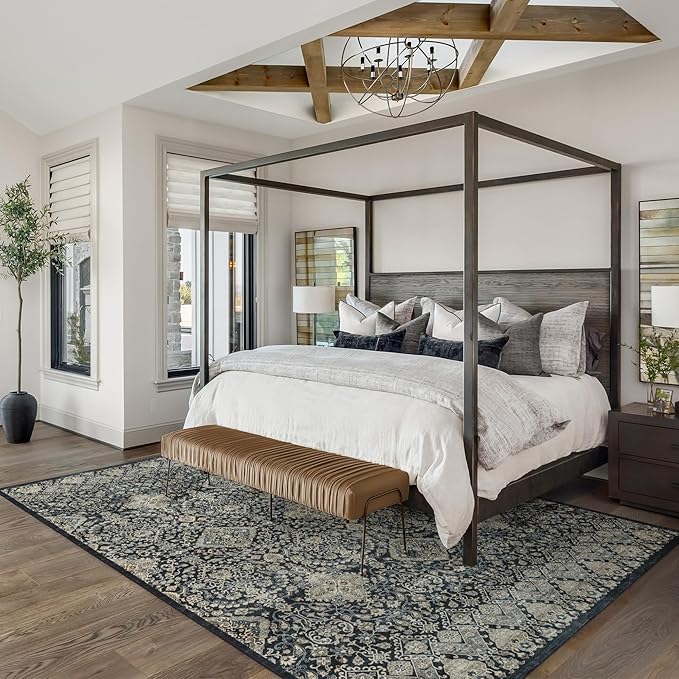 Gertmenian Indoor Boho Area Rug - 9x13 Extra Large, Non Slip, Super Strong, Ideal for High Traffic Areas in Bedroom, Living Room, Kitchen - Tanis, Anthrocite, 28531
