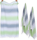 Native Fab 100% Cotton Peshtemal Turkish Bath and Beach Towels Set of 2, Large 40x71 Travel Sarong Gym Pool Spa Towels, Ultra Soft Quick Dry Absorbent Fouta Hammam Peshtemal Towels Green White