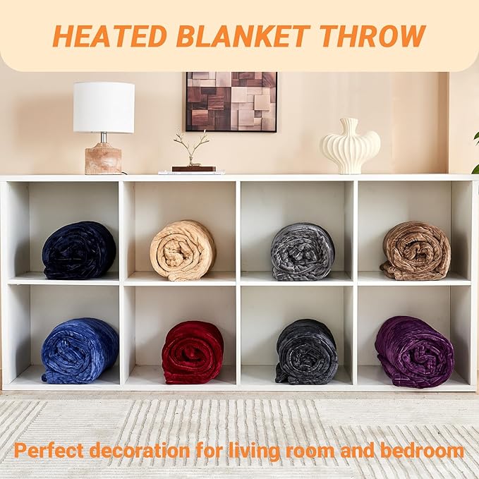 Heated Blanket Electric Twin, Soft Flannel Heating Blanket with 8 Hours Auto Off 10 Fast Heating Levels Machine Washable Sherpa Heated Blanket with Overheating Protection