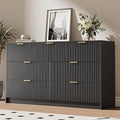 Black 7 Drawer Dresser for Bedroom, 55.9" Wide Modern Fluted Dresser with Gold Metal Handles, Wide Chest of Drawers for Bedroom, Living Room, Entryway, Hallway