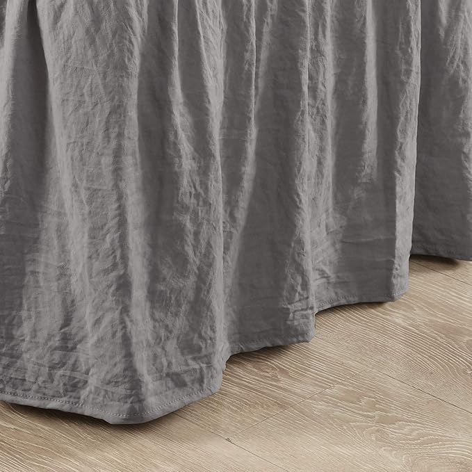 Lush Decor Ruched Ruffle Elastic Easy Wrap Around Bed Skirt Single Queen/King/Cal King Dark Gray - Queen Bed Skirt - Dust Ruffle - Gray Bedskirts