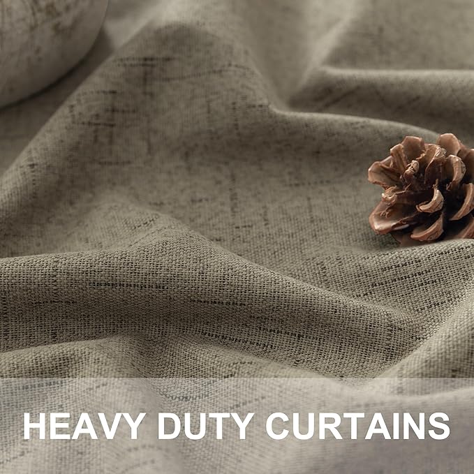 Pitalk Taupe Blackout Curtains 84 Inches Long for Bedroom 2 Panel Burg Linen Textured Room Darkening Drapes Thermal Insulated Dark Brown Curtains for Living Room Window Modern Farmhouse 84 Inch Length