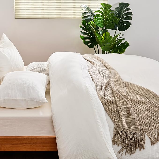 White Twin Duvet Cover, 100% Sandwashed Cotton Soft Twin Size Duvet Cover Set 3 Pieces with Zipper Clousre & Corner Buttons (White, Twin 69 x 90)