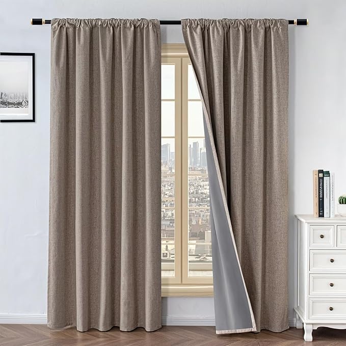 100% Blackout Curtains for Living Room, 84 Inch Curtains 2 Panel Set Light Blocking, Back Tab & Rod Pocket Thermal Insulated Drapes Bedroom Windows Home Decor(52W × 84L inch, Linen)