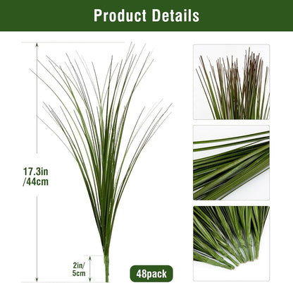 48PCS 17.3" Fake Plants Artificial Wheat Grass Greenery Plastic Plants Fake Grass Artificial Plants for Outdoor Decor Artificial Grass Plant with Greenery Stems for Indoor Home Decoration